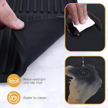 Silicone Coffee Mat with Raised Edges, , 24'' x 16'', Bar Mat for Countertops, Bar Accessories, Coffee Maker Mat, Espresso Machine, Dish Drying Mat (BLACK)