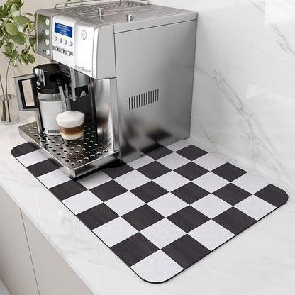 AMOAMI Dish Drying Mat for Kitchen Counter-Coffee Mat Bar Accessories, Hide Stain, Rubber Backed, Absorbent, Fit Under Coffee Maker, Espresso Machine, Pot, Dish Rack,(12x19,Buffalo Black)