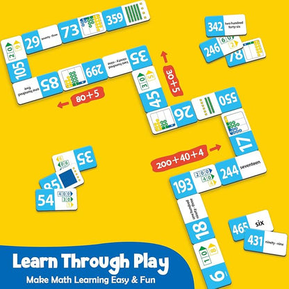 Kasfalci Place Value Dominoes Set Flash Cards, 50 PCS Math Learning Games for Kids, Montessori Counting Toys, Math Skills, Math Manipulatives, Preschool Kindergarten Classroom Must Haves,1-3 Grade