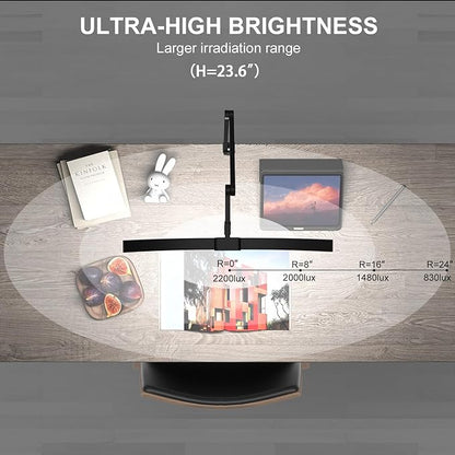 Architect Desk Lamp with Clamp, 1500LM Bright Curved 24W Led Desk Light for Home Office, Adjustable Clip On Rotating Office lamp Tall Dimmable Overhead Table Light for Computer Drafting