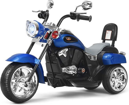 Costzon Kids Motorcycle, 6V Battery Powered Ride on Chopper Motorcycle w/Horn, Headlight, 3-Wheel Stable Ride on Toys, Electric Toddler Motorcycle for Kids, Gift for Boys Girls (Blue)