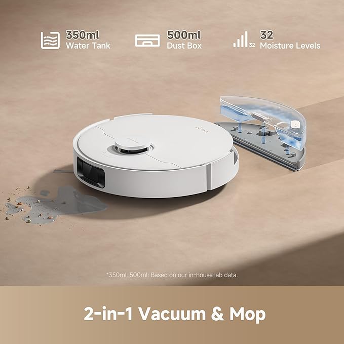 dreame D20 Plus Robot Vacuum and Mop, Detangling DuoBrush for Pet Hair | 13,000Pa Suction, Self-Emptying with 5L Dust Bag, LDS Mapping, App & Voice Control, Ideal for Hard Floors & Carpets