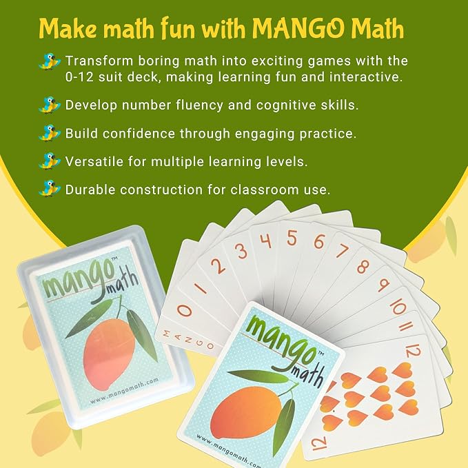 MANGO Math - Playing Cards - Educational Card Game Set of 6 Decks - Fun Learning Cards for Kids - Classroom Activities - Homeschool Activities - Elementary School Teaching Materials