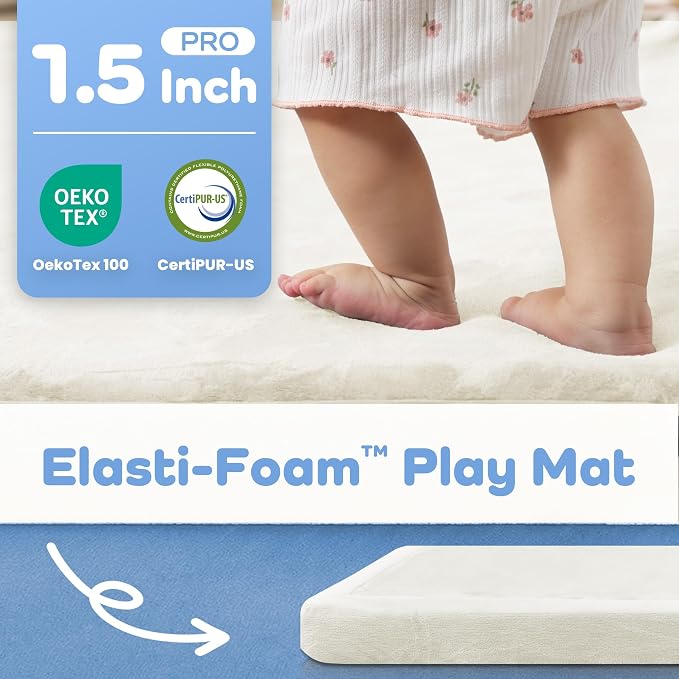 1.5" Thick Padded Baby Play Mat for Floor Tummy Time, Pro Soft Foam Activity Playroom Playmats, Easy Care with Non-Slip Safe for Infant Toddlers Crawling 79"x 79" (Cream)