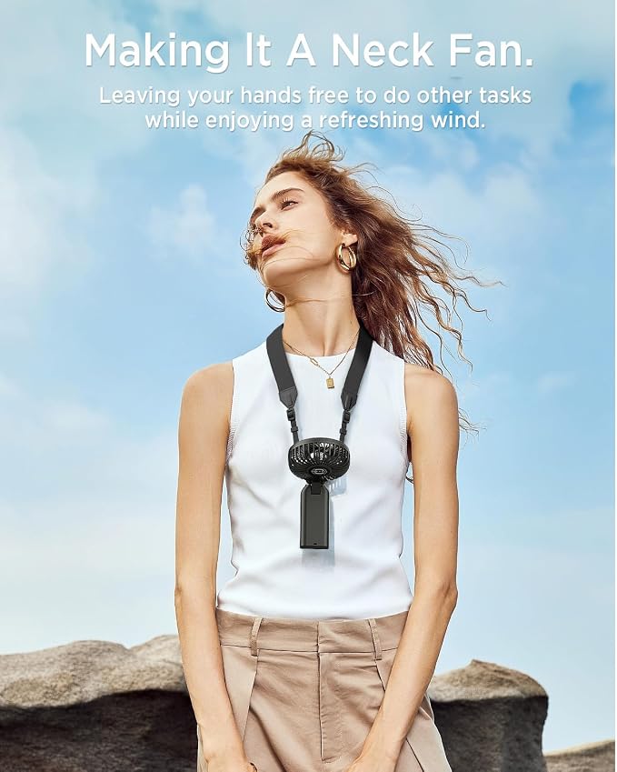 EasyAcc Portable Handheld Fan, 9000mAh + 53H Cooling Time+ ODM Durrable + with Hands-Free Camera Strap + Backup Power + 4 Speeds, Rechargeable Handheld Fan for Travel Outdoor