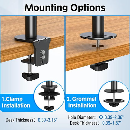 MOUNTUP Dual Monitor Stand, Vertical Monitor Mount for 2 Max 32 inch Stack Screen Monitors, Height Adjustable, Swivel, Tilt Monitor Desk Mount with C Clamp Grommet Base, Home Office
