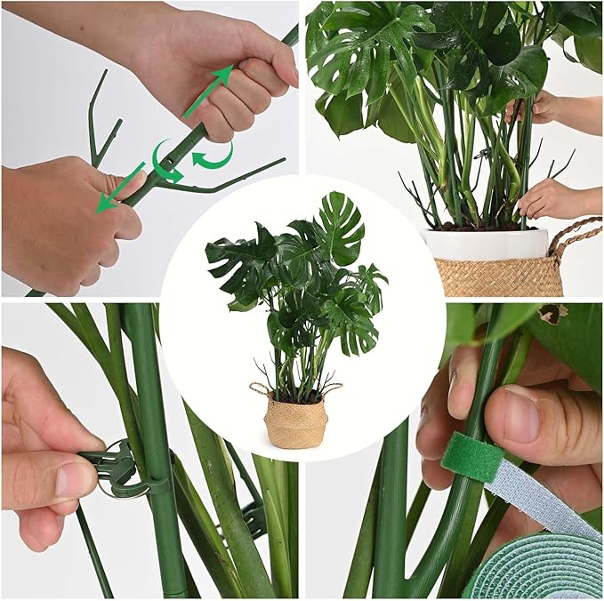 12 Pack Plant Support Stakes, Plant Stakes for Indoor and Outdoor Plants. 39.37inch Plant Sticks with Extension Poles, Plant Clips, Plant Ties for Potted Monstera Plants, Climbing Plants
