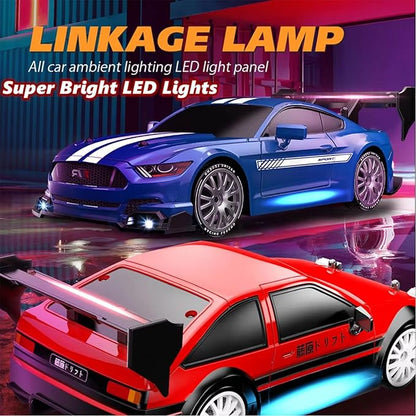 1:24 Scale RC Drift Car 4WD 2.4GHz 30KM/H High Speed Racing Sport Toy Car with LED Lights, Racing and Drift Wheels (8601-Red)