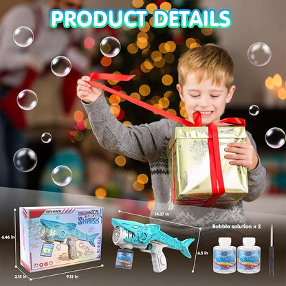 Automatic Bubble Machine Gun for Kids with 2 Bottles 5 Bags of Refill Solution Lights ElectricShark Bubble Gun Toys Outdoor Toys Gifts Wedding Easter Party Favor