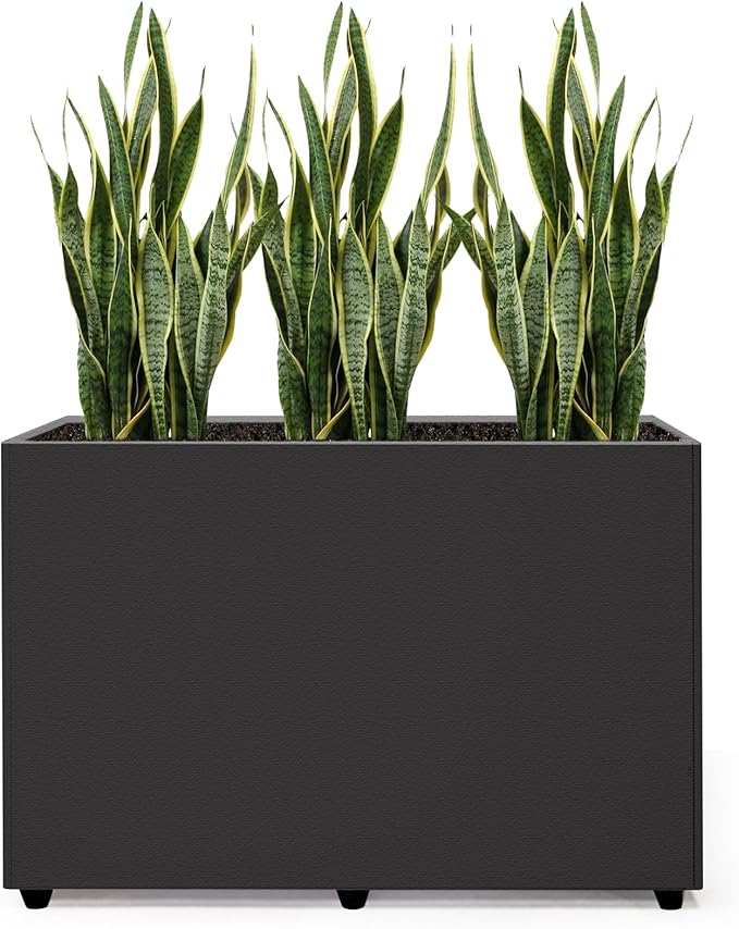 Planter Box Rectangular Block - 24×16×12IN Galvanized Steel Metal Long Box Planter Easy Installation Modern Outdoor Tall Planters All-Weather Use with Drainage Holes for Patio/Porch(Black)