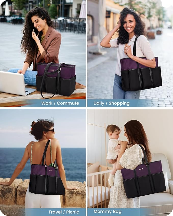 LOVEVOOK Teacher Nurse Tote Bag for Women Work, 15.6 Inch Laptop Bag for Women, Utility Everything Bag For Travel College Daily, Professional Computer Purse Large Handbag With Multi Pockets