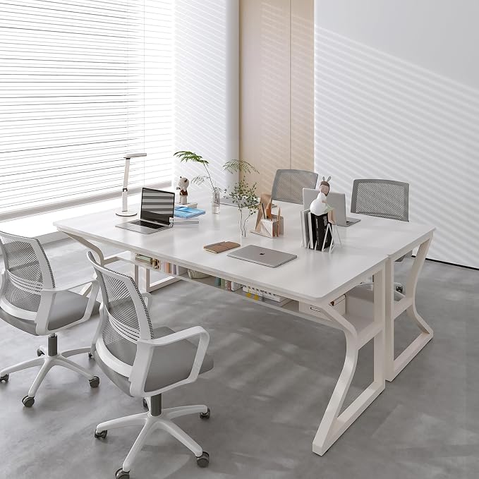 OSCHF 71-Inch Extra Long Desk with Storage Shelf, Warm White | Double Long Writing Table, Space-saving, 2-Person Workstation, Modern Study Work Computer Desk, For Home Office