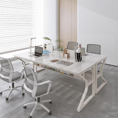 OSCHF 71-Inch Extra Long Desk with Storage Shelf, Warm White | Double Long Writing Table, Space-saving, 2-Person Workstation, Modern Study Work Computer Desk, For Home Office