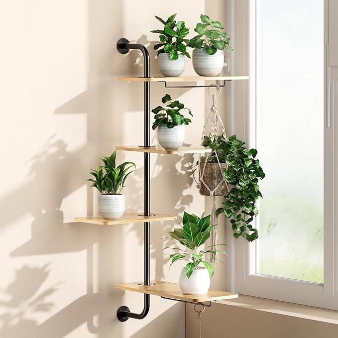 DELLAN 4-Tier Rotating Window Plant Shelf, Wall Mounted Indoor Hanging Plants Shelf, Modern Style
