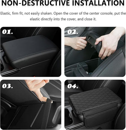 Stacool Upgraded Car Center Console Cover,Microfiber Leather Car Armrest Cover Cushion with 2 Storage Bags,Universal Car Armrest Storage Box (Purple)
