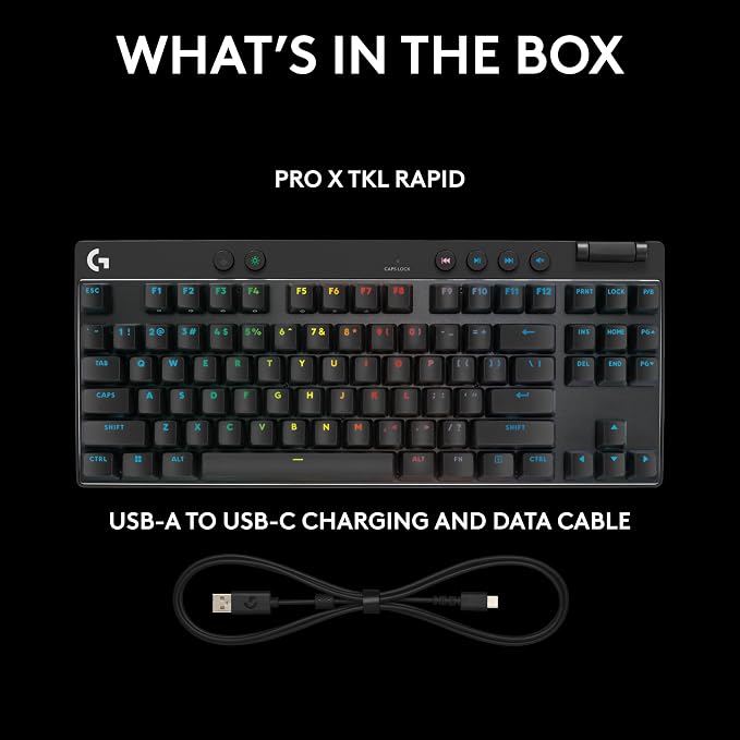 Logitech G PRO X TKL Rapid Tenkeyless Gaming Keyboard (Hall-Effect) - Black | Hall-Effect Magnetic Analog Switches with Rapid Trigger, Lightsync RGB, Detachable USB-C Cable, Volume Roller & Media Buttons