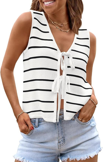 LILLUSORY Womens Tie Front Tops Vacation Sweater Vest | Bohemian Style, Beach Resort Wear, Concert Western Outfits, Crochet Tops, Vacation Outfits, Cute Y2k Sleeveless 2026