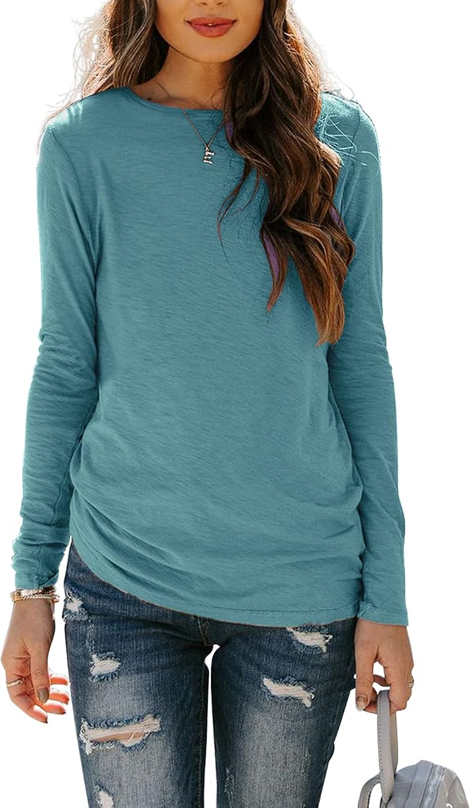 Sherosa Womens T Shirts Long Sleeve Crew Neck Shirts Basic Tee Tops Blouse