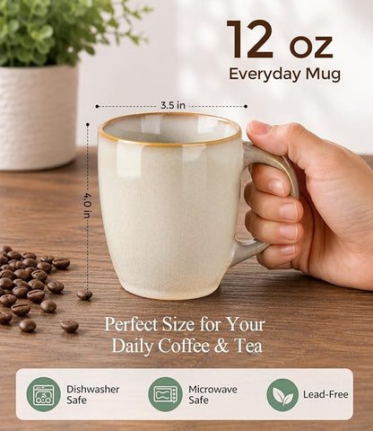 GBhome 12OZ Coffee Mugs Set of 6, Stoneware Coffee Mugs Set, Dishwasher & Microwave Safe