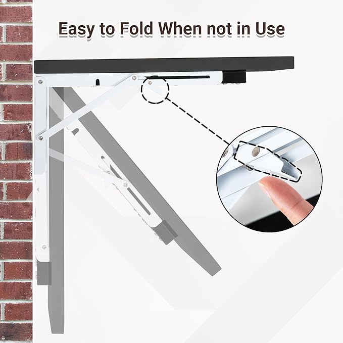 Neoaider Wall Mounted Folding Desk 35.4” x 15.7”, Black | Drop Down Table with Metal Collapsible Brackets, Folding Wall Table for Small Spaces, Home, Office, Kitchen, Laundry Room