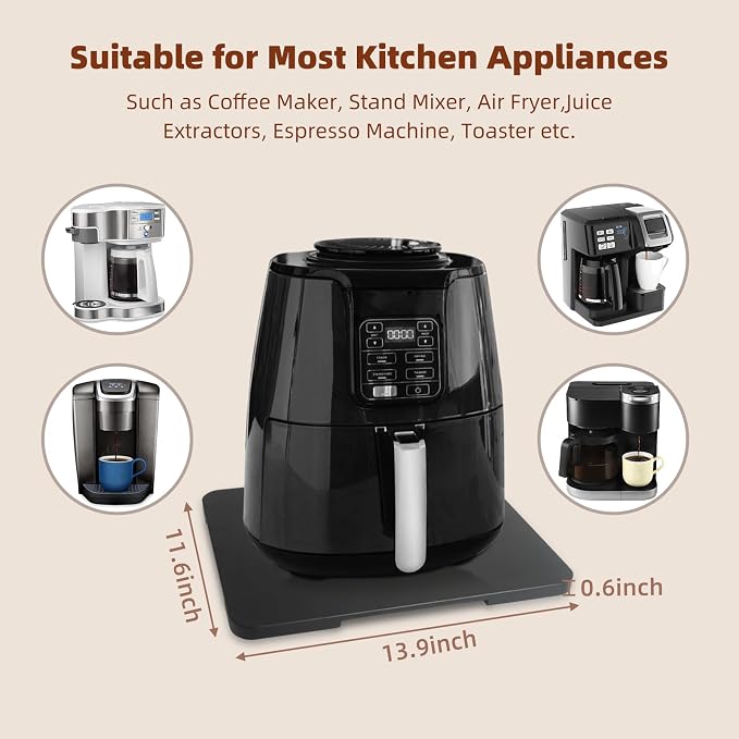 360°Rolling Tray Bamboo Kitchen Appliance Slider for Coffee Maker Pot | Countertops Sliding Tray Mat for Kitchen Appliances Easily Move Under The Cabinet Black 11.6×13.9