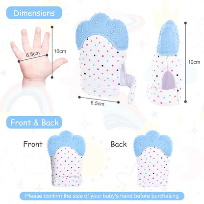 2Pack Silicone Teething Mitt, Soothing Infant Teething Mitten Pain Relief, Prevent Scratches Glove, Safe Silicone Teething Toys for 0-12 Months Blue