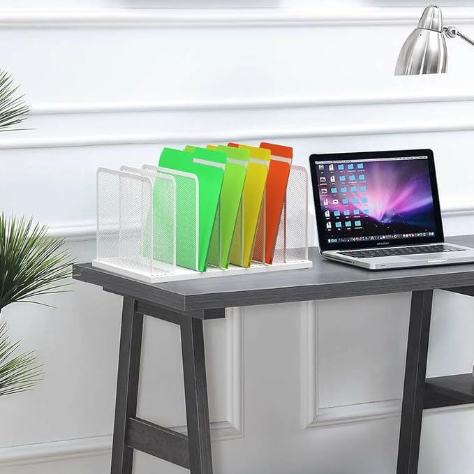 Kuntine.B 7-SectionUpright Desk File Organizer White 2 Pack | Vertical, Mesh, Metal, Assembly, Stability, Sturdiness, Organization, Standing