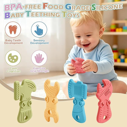 TYRY.HU Baby Teething Toys for Babies 0-6 Months 6-12 Months, BPA Free Silicone Baby Molar Teether Chew Toys, Hammer Wrench Spanner Pliers for Boys Girls, Soft-Textured, Easy to Hold & Clean, Cute