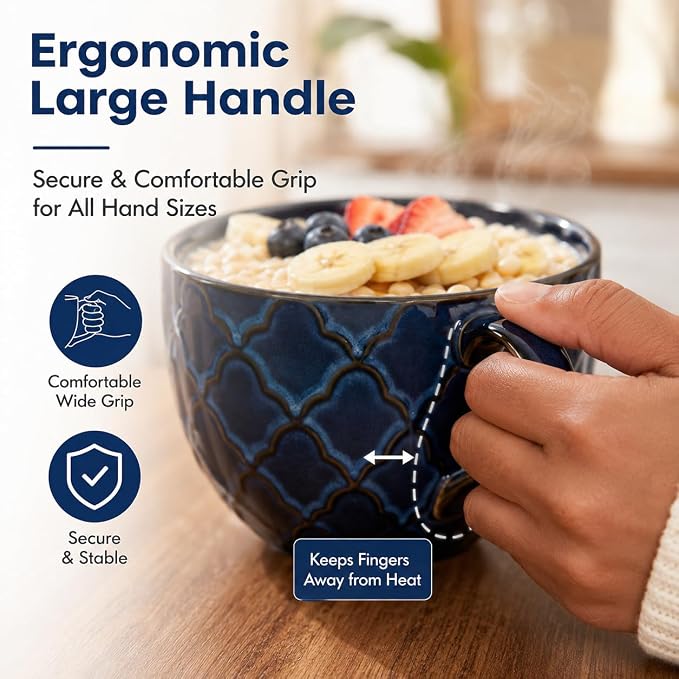 24 oz Large Coffee Mug, Ceramic Coffee Mugs with Handles, Soup Bowl, Blue | Big Coffee Mug for Hot Chocolate, Cappuccino, Soup, Oatmeal, Ramen, Microwave & Dishwasher Safe, Coffee Cups Large Soup Bowl