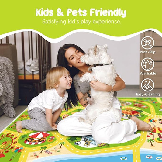 Kids Car Rug Play Mat for Playroom- 31"x 47" Non Slip Washable Kids Road Rug for Cars- Large Kids Educational Rug Ideal Gift for Toddler Classroom Boys Girls Bedroom Decor