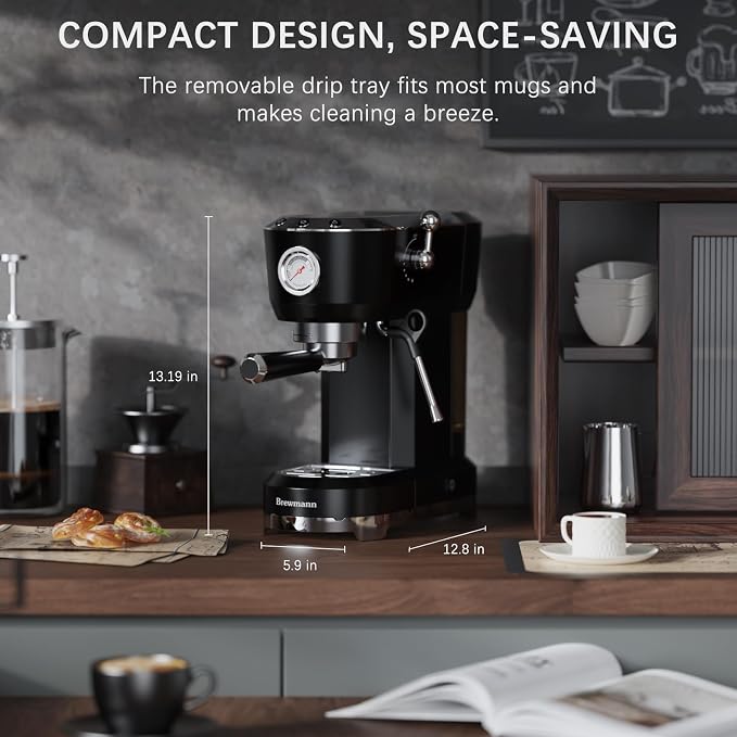 Espresso Machine with Powerful Steam Milk Frother, 20 Bar Coffee Machine for Latte, Cappuccino, Compact Espresso Maker for Home, Fast Heating, 42oz Removable Water Tank, Black