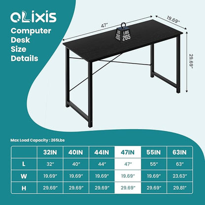 OLIXIS 47 Inch Home Office Desk, Study Desk, Work Table | Small Computer Writing, X-Shaped Reinforcement Structure, Modern Simple Style, Bedroom Dorm Room, Black