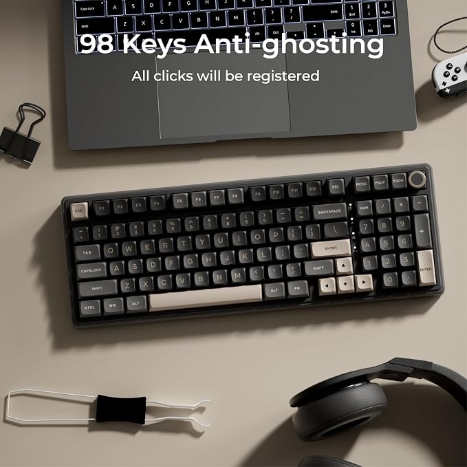 RK ROYAL KLUDGE R98 Pro Wired Mechanical Keyboard, 96% Creamy Gaming Keyboard RGB Backlit with Number Pad and Volume Knob, Gasket Mount, MDA Profile PBT Keycaps, Hot Swappable Pre-lubed Linear Switch