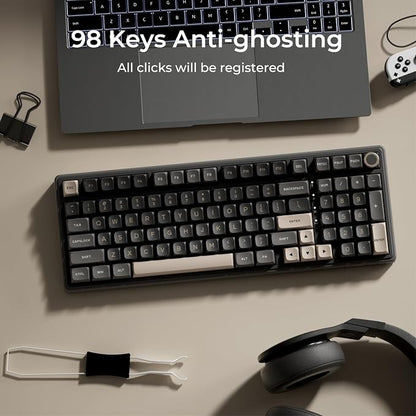RK ROYAL KLUDGE R98 Pro Wired Mechanical Keyboard, 96% Creamy Gaming Keyboard RGB Backlit with Number Pad and Volume Knob, Gasket Mount, MDA Profile PBT Keycaps, Hot Swappable Pre-lubed Linear Switch