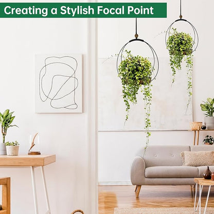 Hanging Planters for Indoor Plants,Plant Hanger with Sturdy Wood Base,Modern Boho Macrame Plant Hanger,Wall Ceiling Window Stands(Plants/Pots Not Included) (2 Pack-Circle)