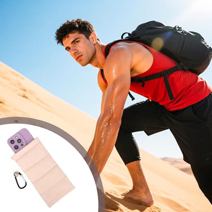 Lyreh Thermal Phone Pouch with Carabiner, Down Cotton Winter Insulated Warm Case Cover Bag Accessories Gift Prevents Freezing & Overheating Cellphone Sock for Outdoor Camping Hiking Skiing (Beige)