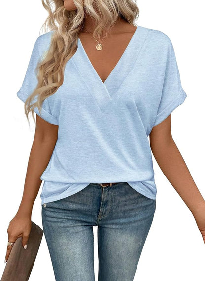 T Shirts Short Sleeve V Neck Tees Womens Tops Beach Vacation Fashion Clothes 2026 Casual Summer Spring Fall Outfits