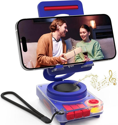 ANCwear Bluetooth Speaker Phone Stand for Desk, Portable Wireless Speaker with Adjustable Cell Phone Holder, Bluetooth 5.4 Audio Stand with TF Card Slot for Kitchen Bedside, Cool Tech Gift (Blue)