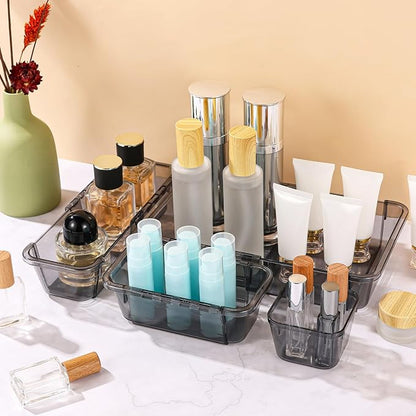 25 Pcs Clear Drawer Organizer, Adjustable Drawer Storage Box, 3-Size Desk Drawer Organizer, Acrylic Storage Bins for Makeup, Kitchen Utensils, Bedroom Dressers Tool Organizer for Gadgets, Black