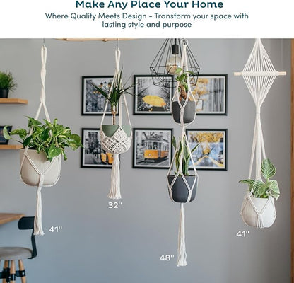 Nook Theory 4-Pack Macrame Plant Hangers with 8 Hooks - Hanging Planters for Indoor Plants, Boho Macrame Hangers Indoor Outdoor, Decorative Plant Hanger Indoor (Black)