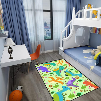 Dinosaur Carpet for Boys Room Dinosaur Play Rug Kids Rug Cartoon Dinosaur Carpet Dino Rug Dinosaur Area Rug for Bedroom Livingroom Playing Room,Green 4'×5'