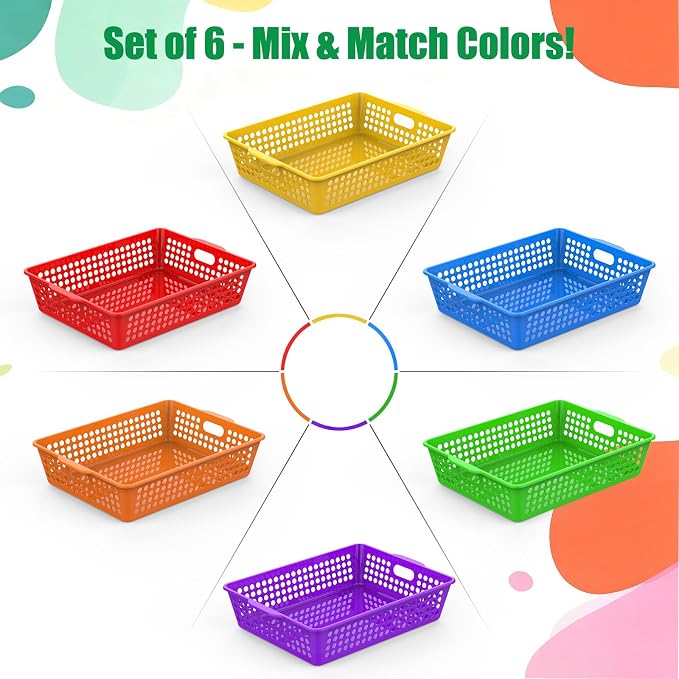 QRRICA 12 Pack Plastic Classroom Storage Baskets, Paper Trays for Classroom Organization & Turn in Trays for Teachers, Students, Desk Organizer Bin 13.8x10.6x3.1 Inch