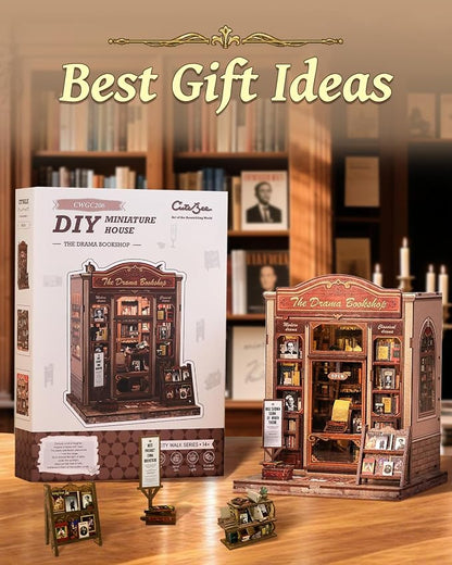 CUTEBEE Book Nook Kit - DIY Miniature House Dollhouse Kit for Adults and Teens, Booknook Tiny House Bookshelf 3D Wooden Puzzle, Gifts for Family (Drama Bookshop)