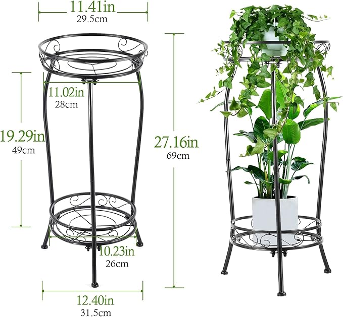 2-Pack Plant Stand Indoor Outdoor,Tall Black Metal Rustproof Stable Plant Stands,2 Tier 27.1 inch Multiple Plant Rack for Planter Corner Garden Living Room & Garden