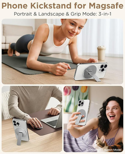 Magnetic Phone Stand Grip for Magsafe, Utral-Thin Snap-on Phone Kickstand, Holder & Grip, Foldable & Adjustable for Hands-Free Viewing | Compatible with Phone 16 15 14 13 12 Pro,Silver