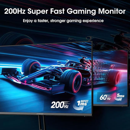 Amzfast 24 Inch Gaming Monitor 200Hz FHD 1080p Computer Monitor, 1ms Adaptive Sync, 3000:1, 129% sRGB, HDR Display, Eye Care, VESA 75x75, Metal Stand, HDMI 2.0 | DP 1.4, AMZG24X1