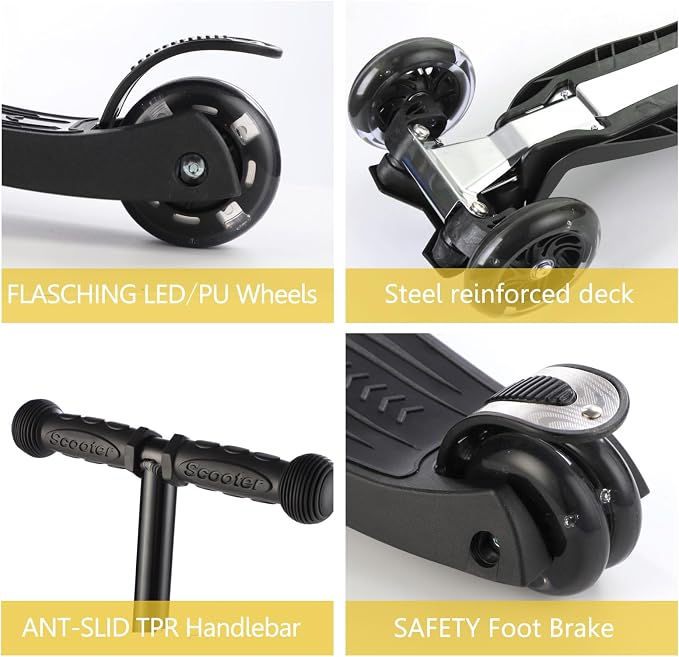 3 Wheel Scooter for Kids Ages 6-12,Kids Scooter with Light Up Wheels, Sturdy Deck Design, and 4 Height Adjustable Suitable for Kid Ages 3-12