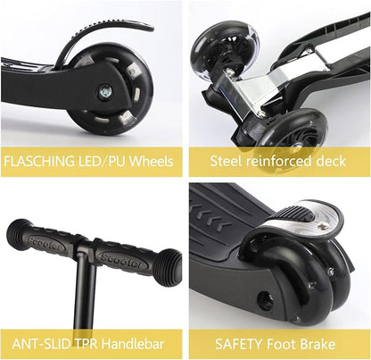 3 Wheel Scooter for Kids Ages 6-12,Kids Scooter with Light Up Wheels, Sturdy Deck Design, and 4 Height Adjustable Suitable for Kid Ages 3-12