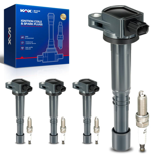 KAX 4-Pack Ignition Coils and Double Iridium Spark Plug Set Compatible with Honda 2008-2012 Accord 2.4L, 2012 2013 2015 Civic 2.