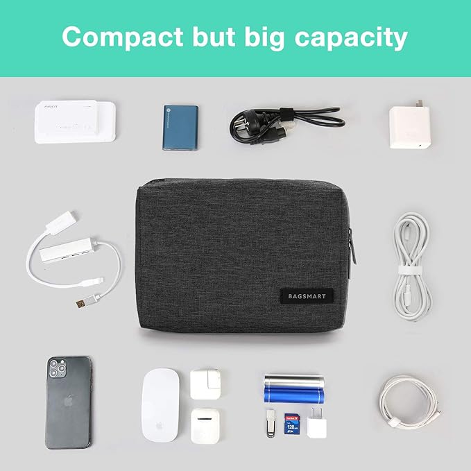 BAGSMART Travel Electronics Organizer, Phone SD Card, Men Women, Black | Travel Cord Organizer, For Travel Essentials, Cable Organizer for Phone & SD Card, For Men & Women